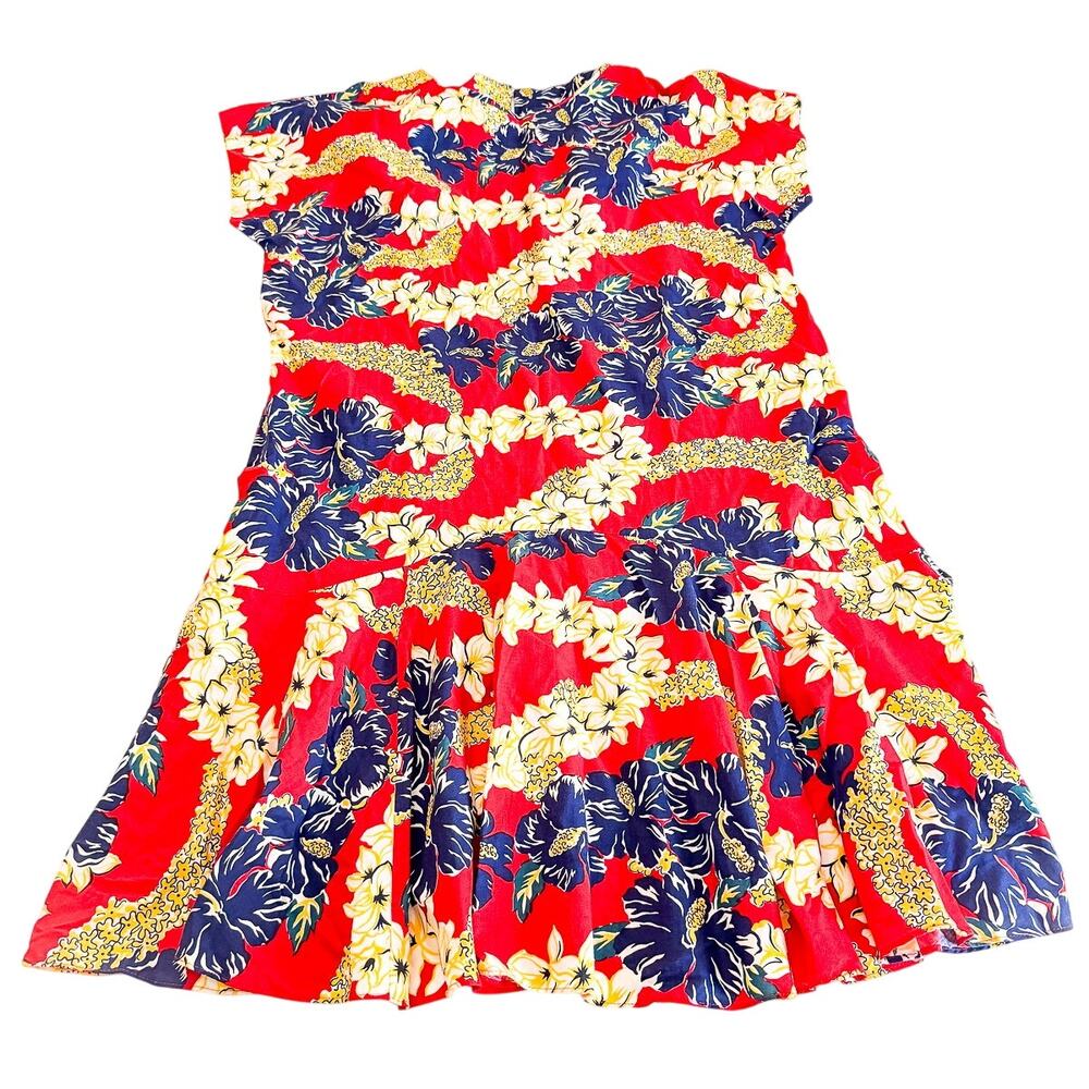 Hilo Hattie Deadstock Red Flower Print Hawaiian Style Flare Dress Size XL NWT